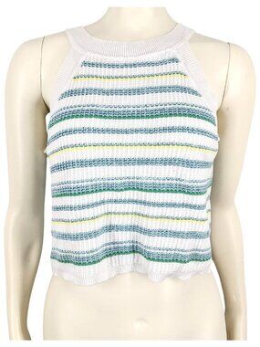 Women's UnionBay Striped Cropped Sweater Tank Top Blouse Size Large White Green